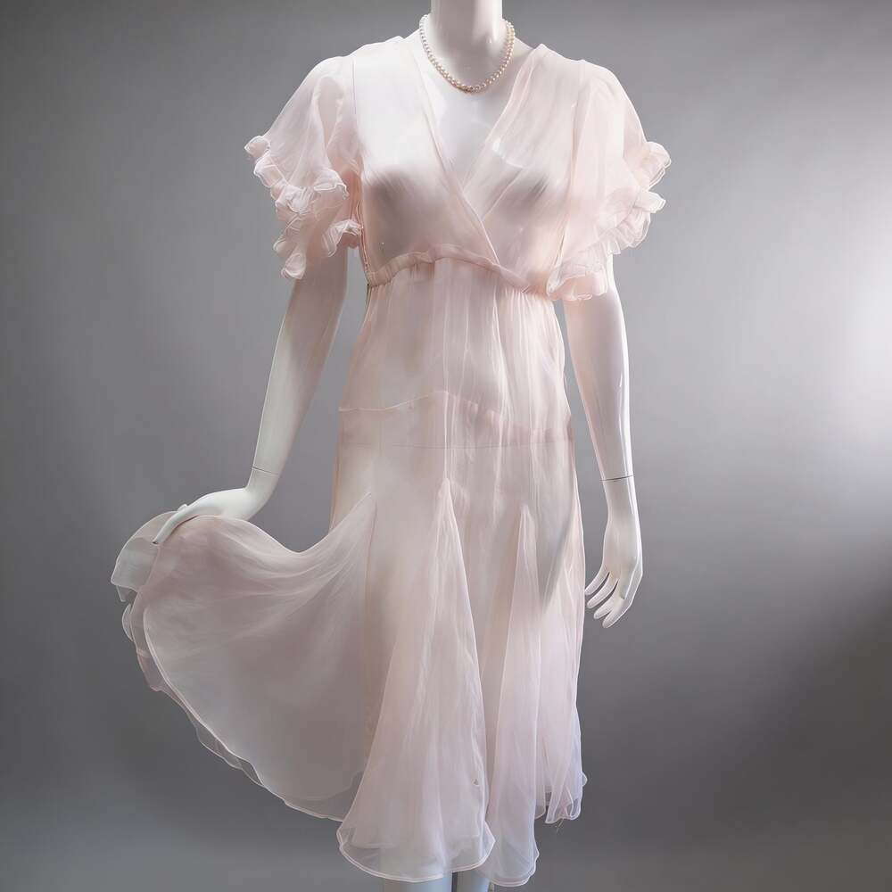 Vintage 30's pink sheer boudoir dress, Size S‎ / ~27” waist